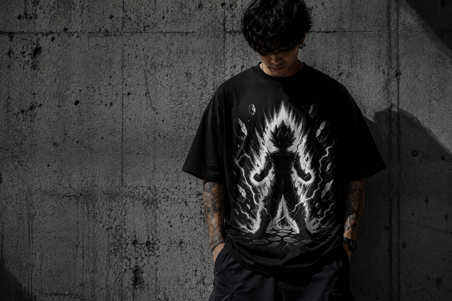 Anime Oversized Graphic T-Shirt – Saiyan Shadows | Unisex Streetwear Tee